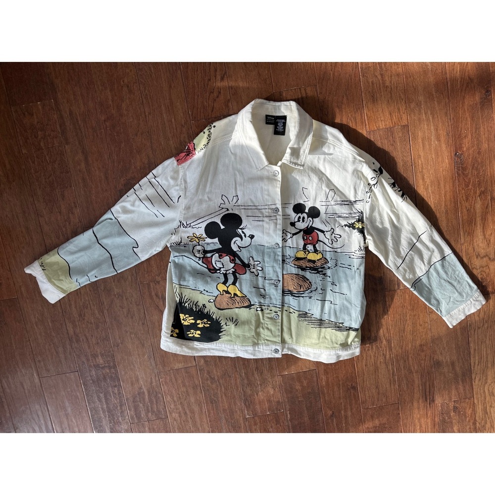 RARE‎ Disney Her Universe Mickey Minnie Mouse Denim Jacket White Graphic  2x